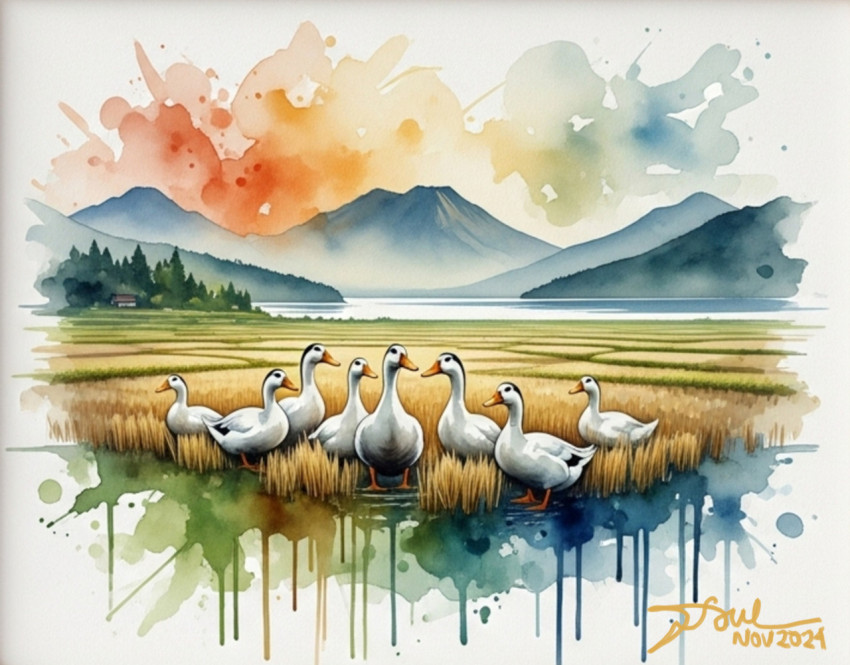 Eight White Ducks on Lake Toba 1