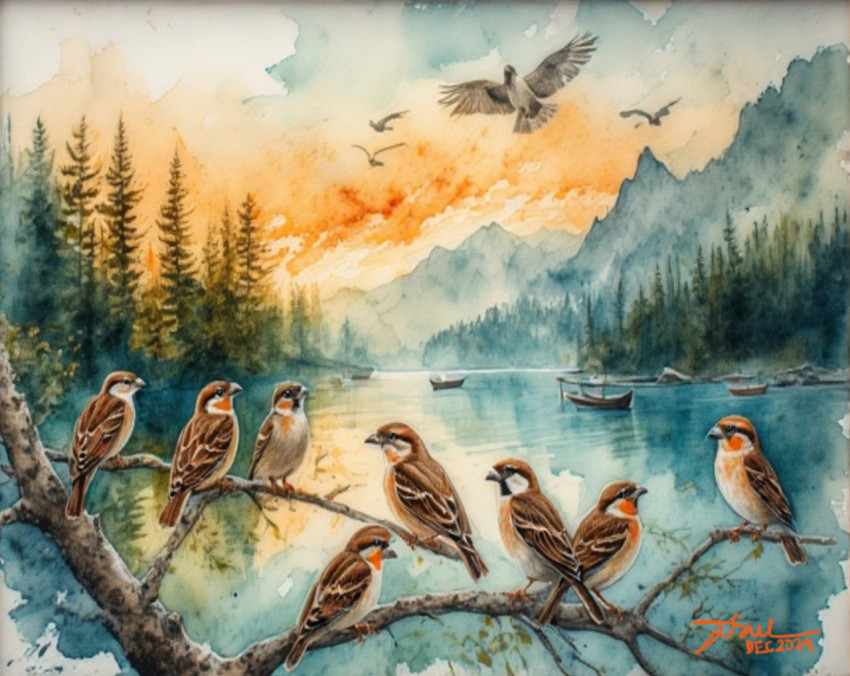 Eight Sparrows at Lake Toba 1