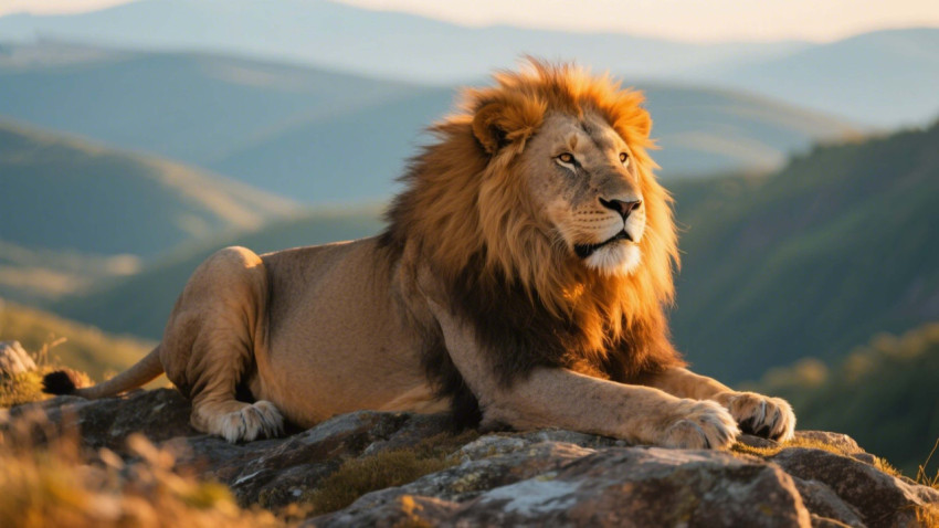 A lion basking in the golden sun