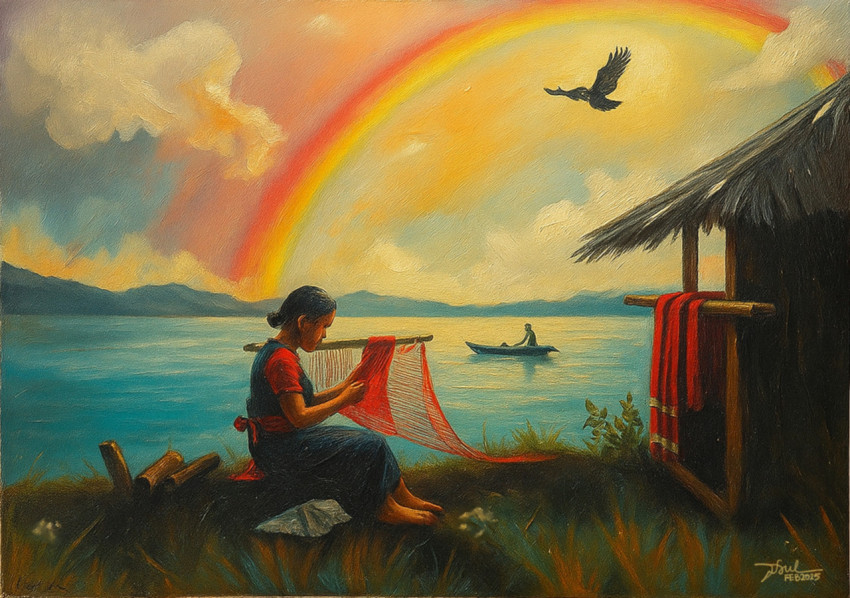 A Woman Weaves Cloth on the Shores of Lake Toba 1