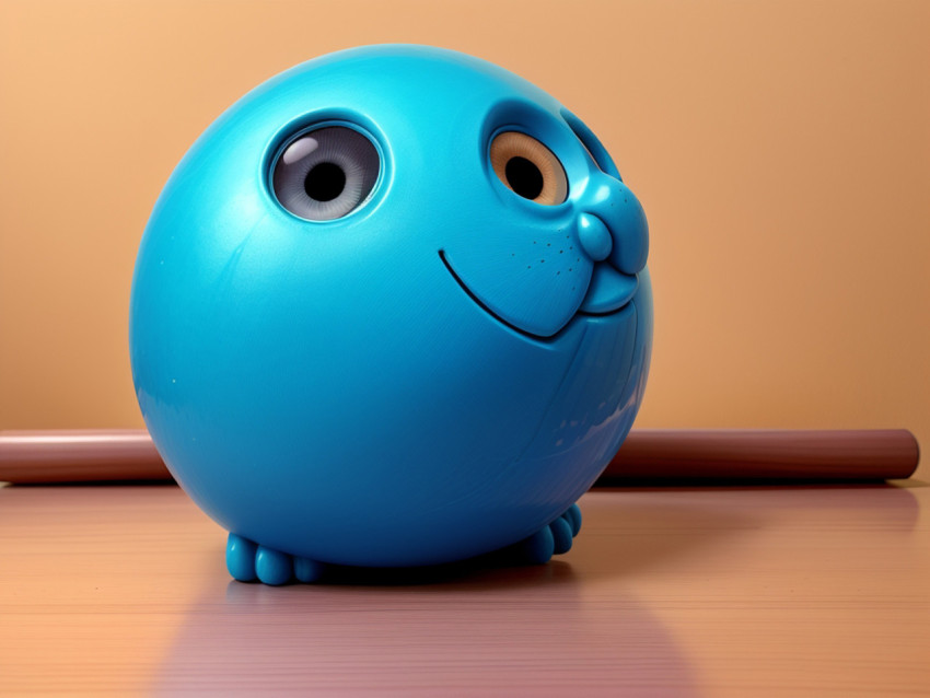 Smiling Blue Cartoon Ball with Cute Eyes