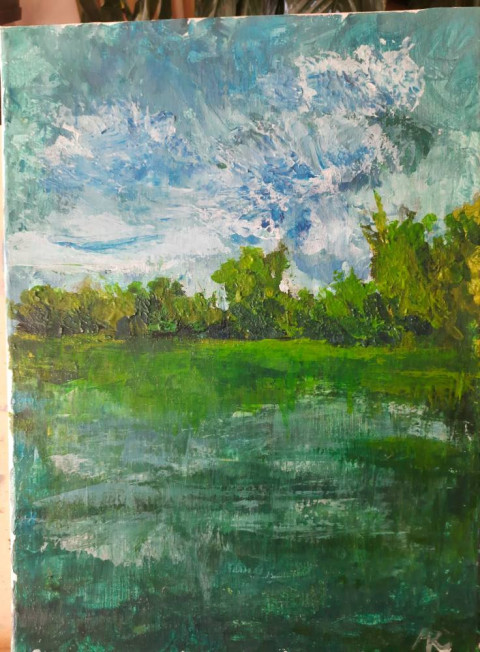 guasch on canvas , River