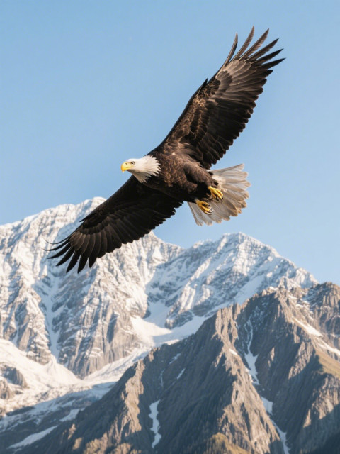 A majestic eagle soaring above mountain peaks