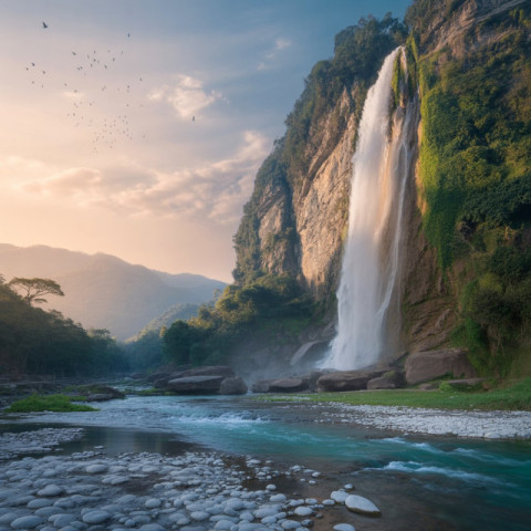 a photograph of a majestic waterfall