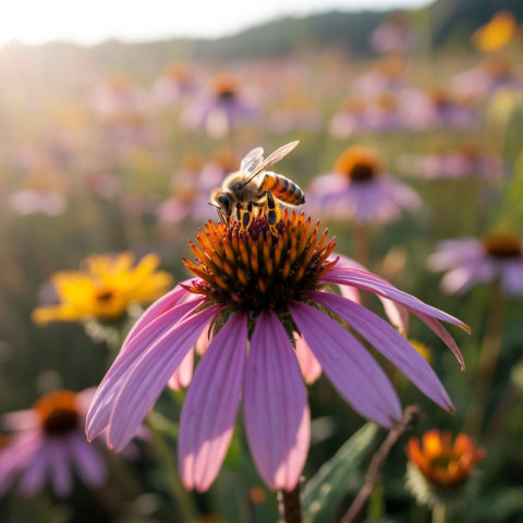 a photograph of a honeybee meticulously