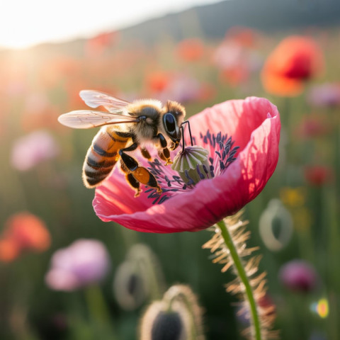 a macro photograph captures a honeybee