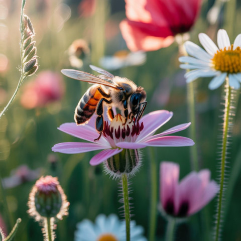 a macro photograph capturing a honeybee