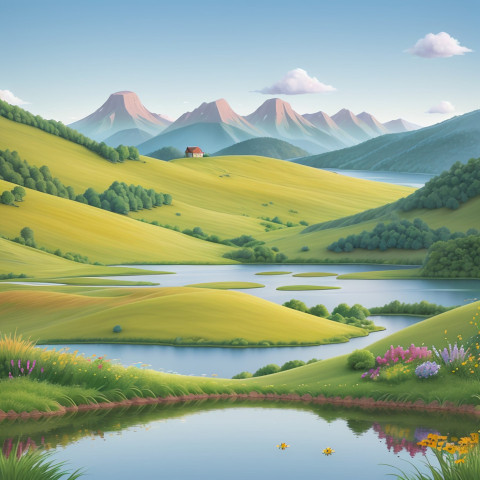 Mountains and Blooming Fields