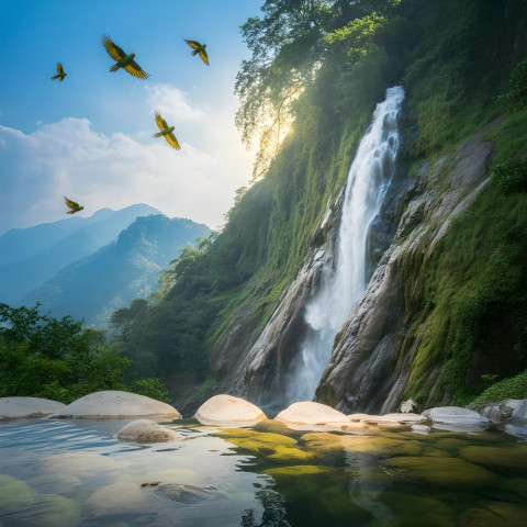 a photograph of a majestic waterfall
