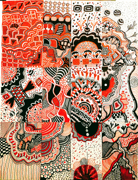 Black And Red Abstract Doodle
