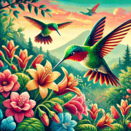 pixel-art-style hummingbirds