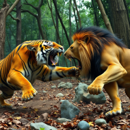 Tiger and Lion Fight