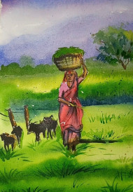 Village lady with goats
